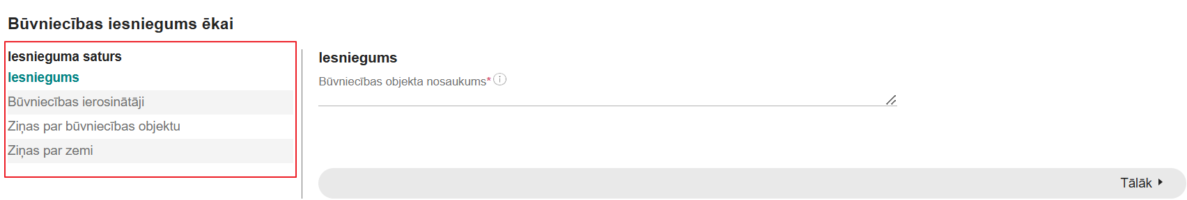 Attēls. Būvniecības ieceres pirmie četri ievades soļi.