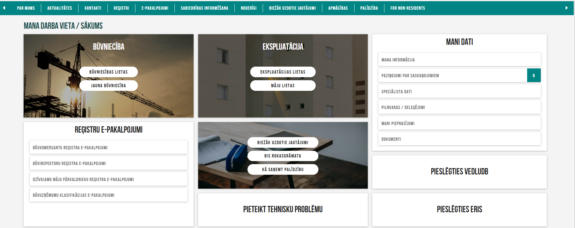 BIS autorizēta lietotāja darba vietas panelis